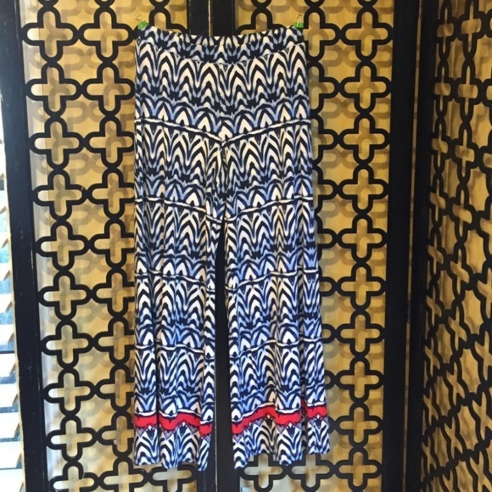 TART BLUE WHITE W/ RED TRIM  PALAZZO‎ PANT SIZE MEDIUM